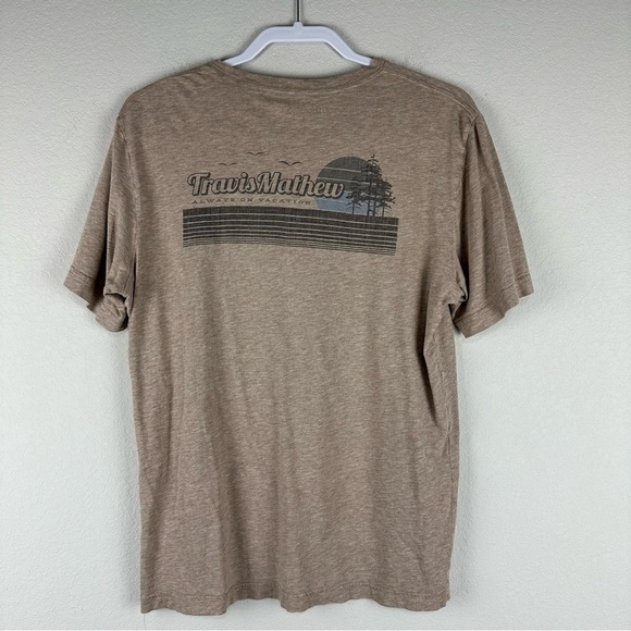 Travis Mathew Tan Brown Always on Vacation Short Sleeve Back Graphic Tee Medium - Picture 4 of 7